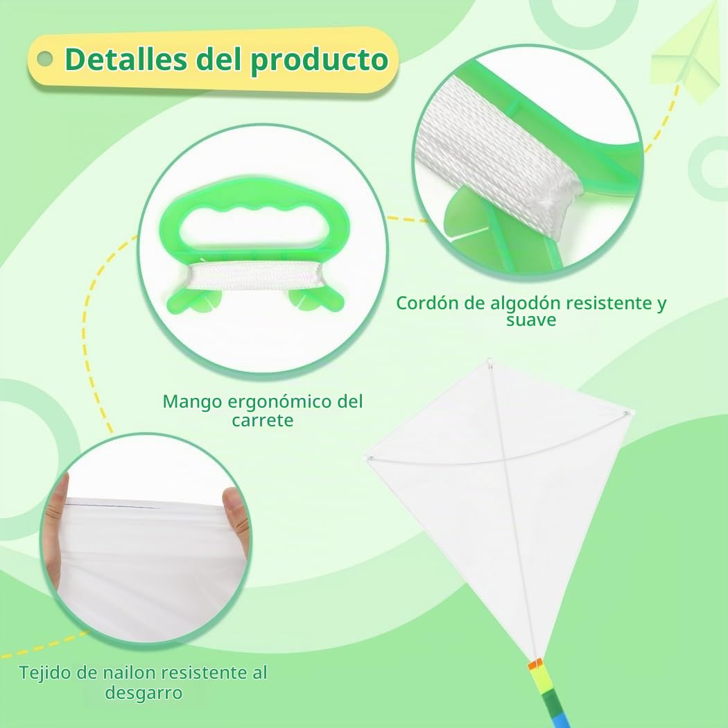 Cometa blanca para niños, juguete de juego al aire libre, cometa creativa de bricolaje para colorear con giro y línea