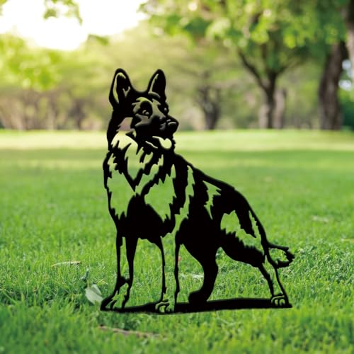 SUPERDANT Metall Hund Gartendekoration Hirte Draußen Schwarze Gartenstecker Außendekoration Tiere Gartenstecker Metall Gartendeko Dekorative Garten Metal Yard Art Für Rasen Terrasse Geschenk Gärtner