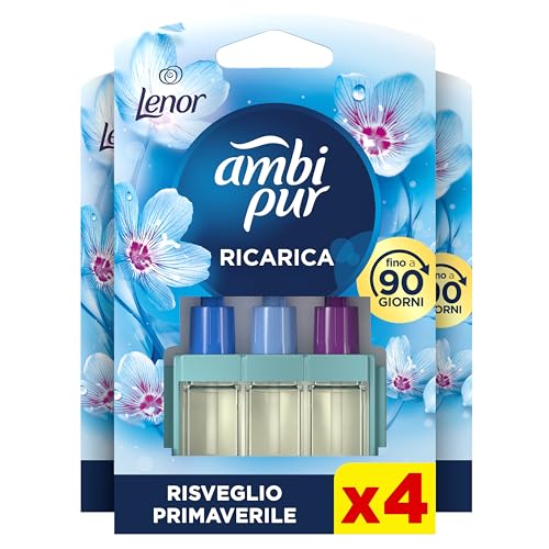 Ambi Pur 3Volution Risveglio Primaverile Ricarica Deodorante Per Ambienti Con Diffusore Elettrico 40ml, 4 pezzi