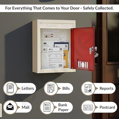 Image of Plantex Wall Mount A4 Size Letter Box - Mail Box /Letter Box for Home gate with Key Lock (Red & Ivory)