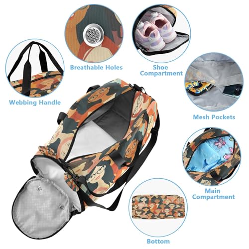 YETTASBIN Sport Travel Duffel Bag for Girls Boys, Smiling Girl Large Waterproof Weekender Overnight Bag, Detachable Shoulder Strap Gym Bag with Shoe Compartment & Wet Pocket4