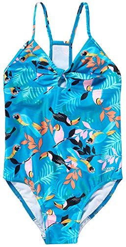 Speedo Girls Racerback Thin Strap Front Tie One Piece Swimsuit (Blue Capri Breeze X-Small 5 6)