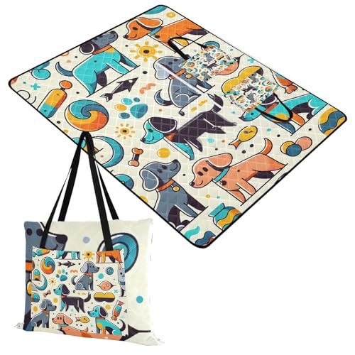 FLildon Cute Dogs Robots Picnic Blankets - Extra Large Waterproof