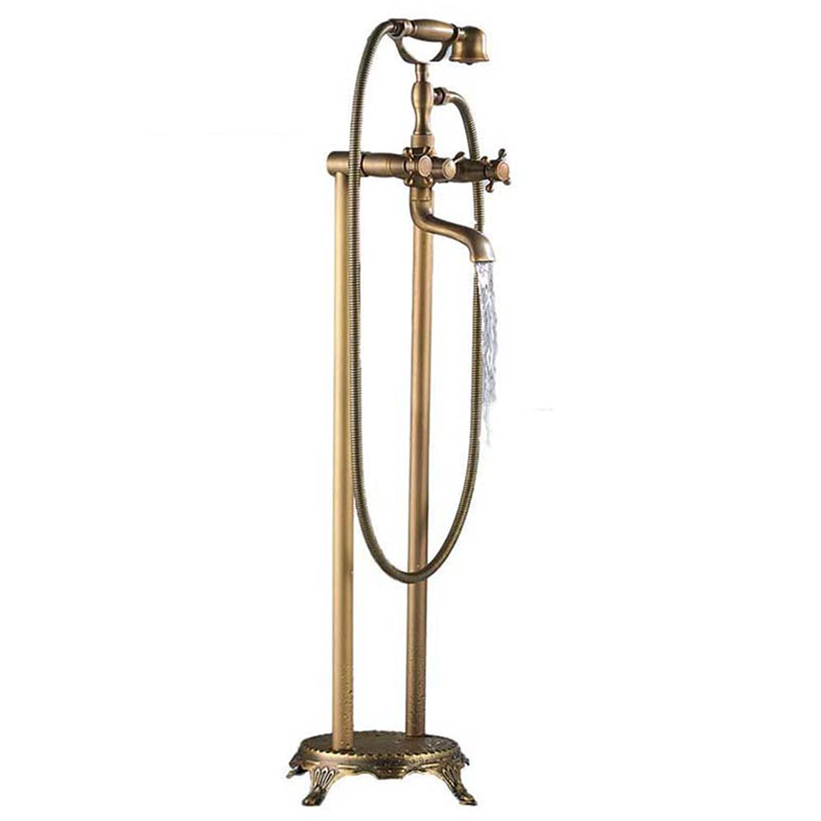 CWCQGH Floor Mounted Bathtub Faucet, Freestanding Bathtub Faucet with Hand Shower, Vintage Dual Handles Tub Faucet, Bath Shower Mixer Set,Antique Brass,Antique Brass