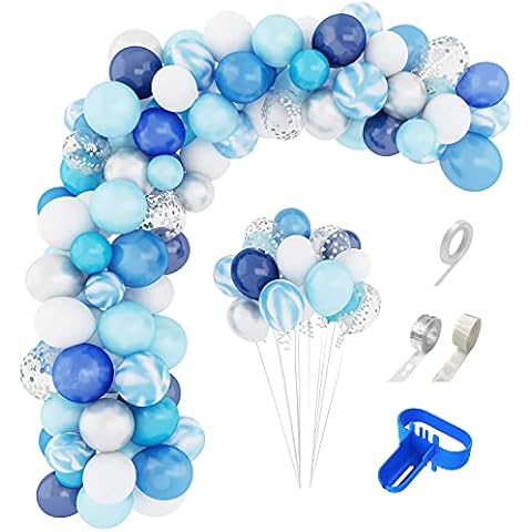 Amandir Blue Balloons Arch Garland Kit, 134Pcs Navy Royal Light Blue Balloons Confetti Latex Metallic Balloons for Blue Boys Birthday Baby Shower Wedding Party Decorations Supplies &4Pcs Tools Cover