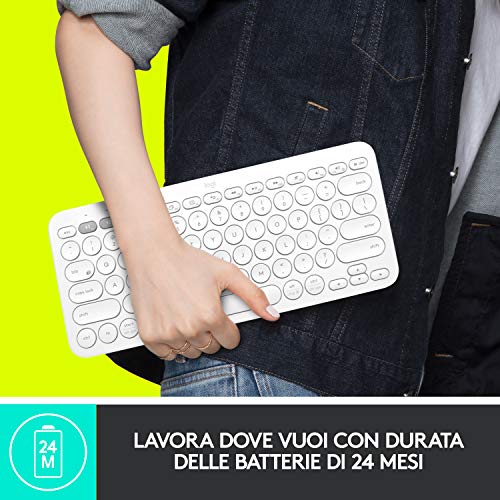 Logitech K380 Tastiera Bluetooth Wireless Multidispositivo per Windows, Apple iOS, Design Compatto, PC/Mac/Laptop/Smartphone/Tablet, Layout Italiano ‎QWERTY, Grigio