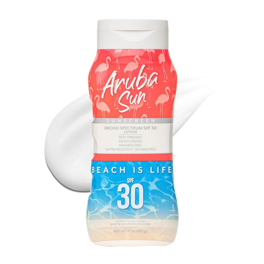 Aruba Sun SPF 30 Sunscreen Lotion 8oz - Reef Act Compliant no 67 Octinoxate & Oxybenzone Free - Sun Screen Broad Spectrum UVA/UVB - Sunscreen Waterproof and Non-Greasy