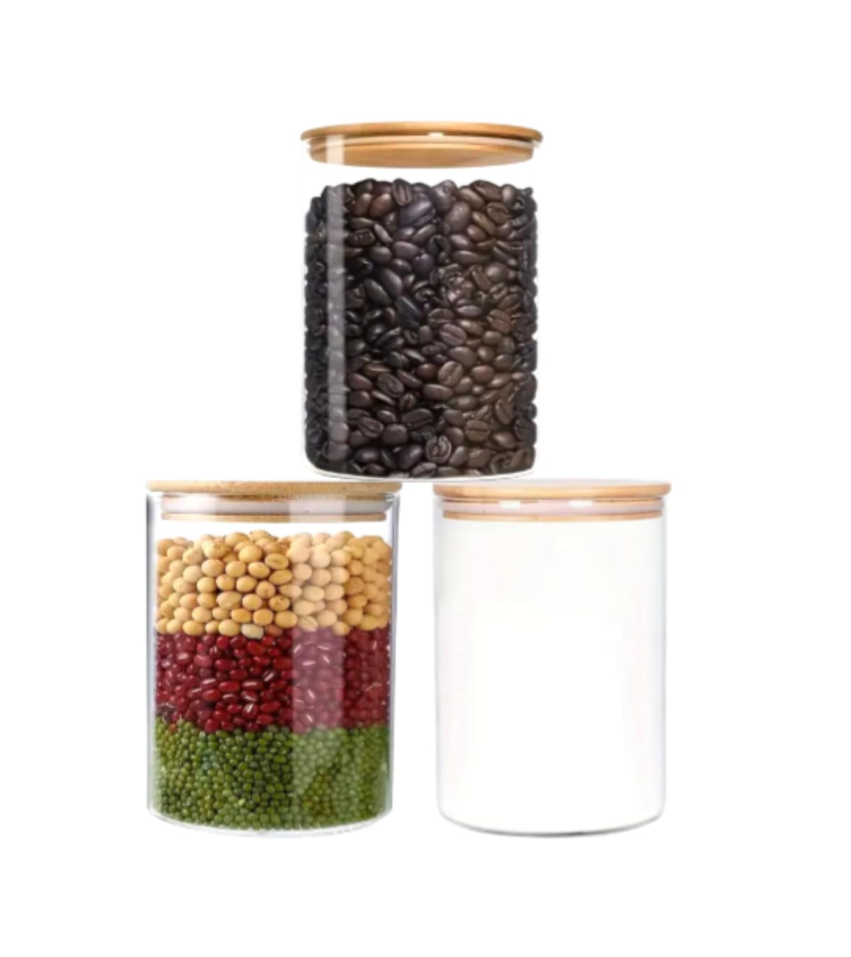 Storage Jars with Lid, Round, Set of 3 Small Glass Storage Jars, Airtight, 500 ml, Perfect as Tea, Beans, Cereal