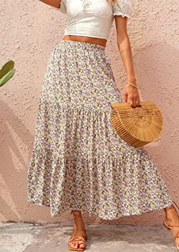 Image of KIRUNDO Maxi Skirts for Women Summer Boho Floral Long Skirt | High Waist Tiered Flowy Skirt, 2026 Spring Fall Fashion, Casual Teacher Outfits, Beach Vacation Clothes, Cruise Resort Wear