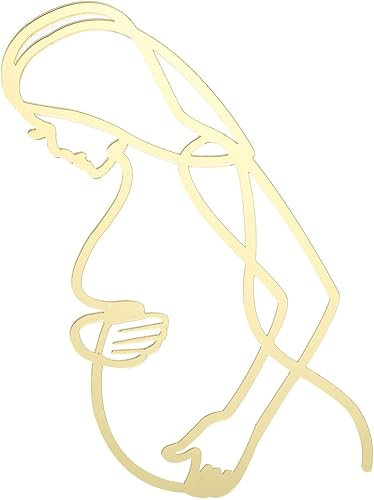 Miniatura 5 de Abstracto Arte Línea Mujer Embarazada Pastel Topper, Espejo Dorado, Baby Shower