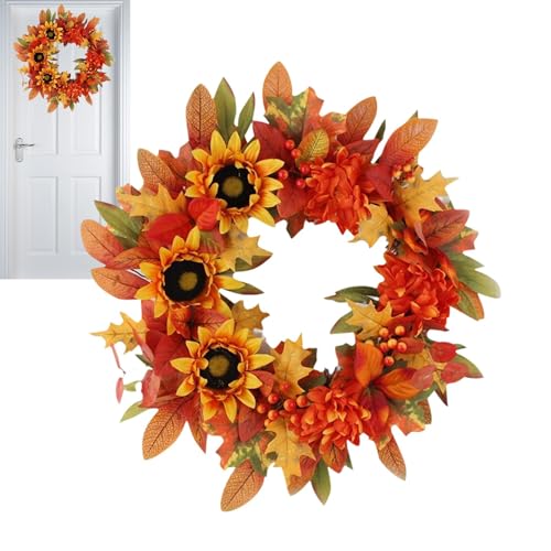 Coronas de Puerta de otoño, Corona de Puerta de | Corona de para Puerta Principal | 50 cm/19 Pulgadas Casa de Campo Hoja de Arce rústica Corona de Temporada, decoración Colgante de