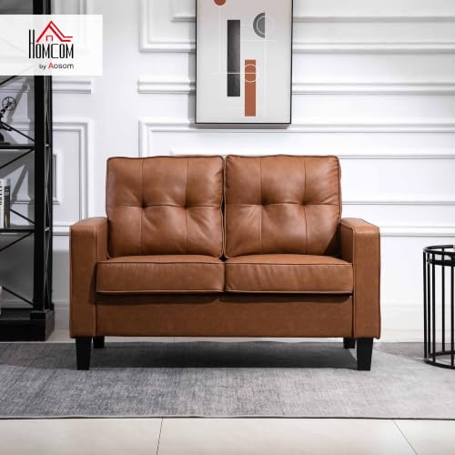 Image of HOMCOM 51 inch Wide Loveseat with Armrest 2-Seater Tufted PU Leather Brown