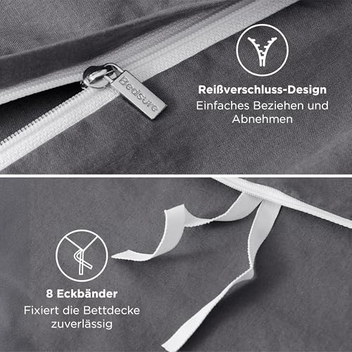 BEDSURE Bettwäsche 155x220 Baumwolle 3teilig - Anthrazit, 2 Kissen 80x80 cm – Ansicht 6