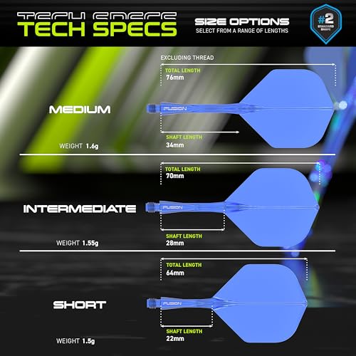 Image of Winmau Fusion No.2 Integrated Flight & Shaft System - Lightweight Replacement Set for Steel & Soft Tip Darts - 90-Degree Wing Design Sizes
