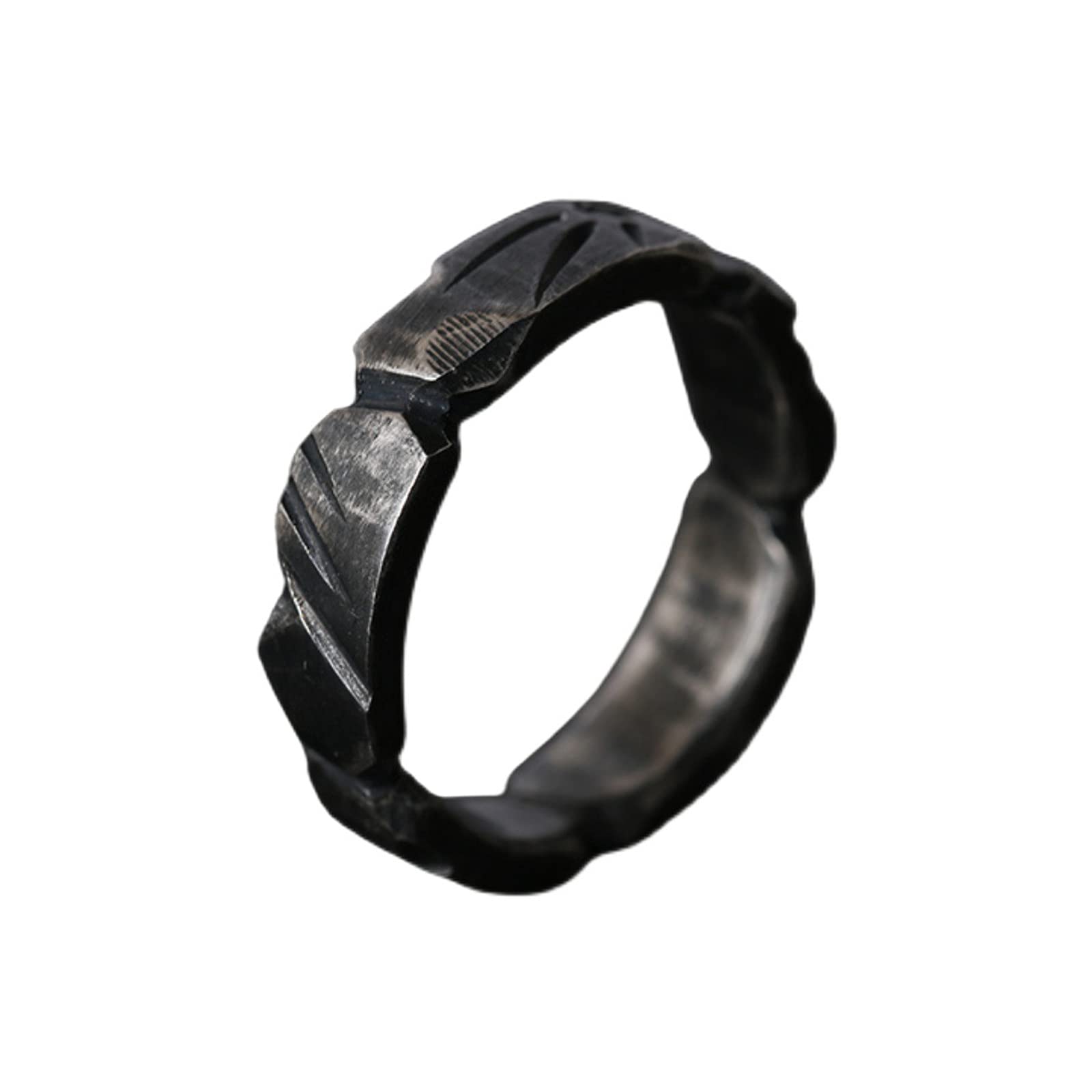 Bague en argent sterling thaïe et carbone noir, un bijou masculin d'exception