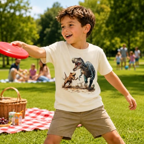 Image of Dinosaur Shirt for Kids Boys Girls Funny Toddler Dino Short Sleeve Graphic Cotton Tee Top 2-7T