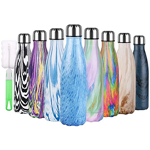 flintronic Botella Termica, 500ML Botella de Agua de Acero Inoxidable, Aislamiento de Vacío de Doble Pared, Botellas de Frío/Caliente Sin BPA & Eco Friendly, con 1 Portavasos y 1 Cepillo