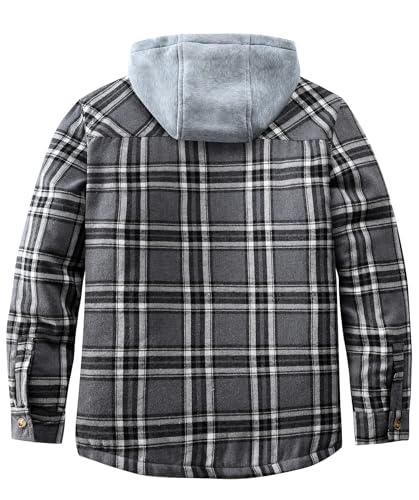 Men's Quilted Lined Flannel Shirt Jacket Button Down Flannel with Hood Lightweight Quilted Jackets for Men2