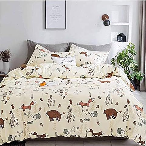 Cottonight Bear Duvet Cover Yellow Queen Boys Fox Cotton Bedding Sets Full Cartoon Bunny Rabbit Duvet Cover Sets 3PC Super Soft Comfy Cover