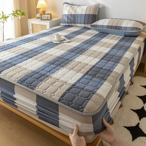 ボックスシーツ 180x200,マイクロファイバーポリエステルを使用したソフトマットレストッパー 枕カバー付き x2