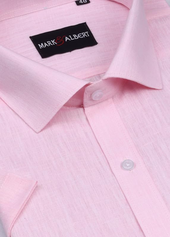 Image of MARK & ALBERT Men's Half Sleeve Pure Linen White Shirt