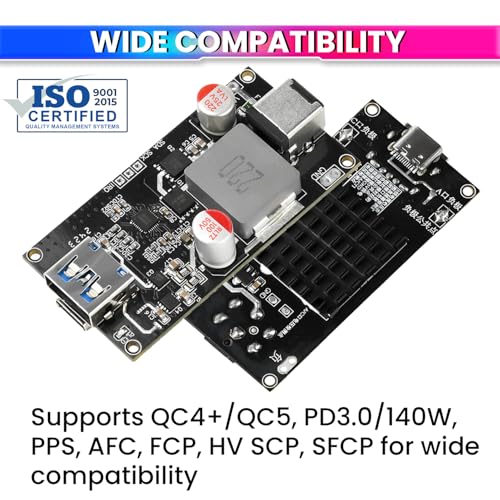 Image of amiciSolar 140W USB Fast Charger Module | QC4+ /QC5, PD3.0 /PD140W, PPS Quick Charge DIY Charging Board with Dual USB-A & USB-C Ports, Wide DC 6-30V Input for Laptops, Tablets, Smartphones