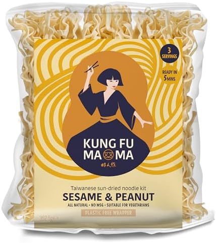 Kung Fu Mama Sesame & Peanut Noodles - Taiwanese Sun-Dried Multipack Noodles - All Natural Ingredients, No Nasties & No MSG Noodle Kit - Super Tasty, Creamy & Authentic Noodles - 3 Servings (352.5g)