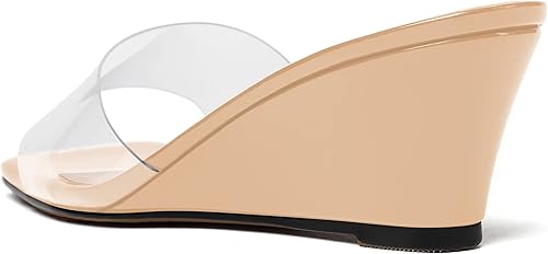 Miniatura 7 de WAYDERNS Sandalias de tacón bajo con cuña de PVC para mujer, con puntera cuadrada, de 2.0 in