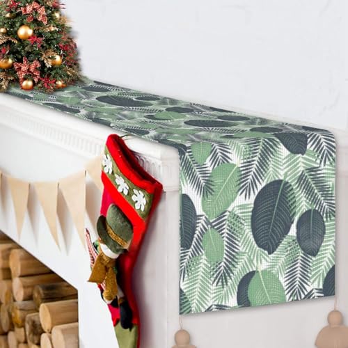 Chemin de table feuilles tropicales vertes pour protéger et décorer votre table basse