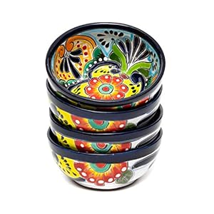 Enchanted Talavera Ceramic Mexican Hand-Painted Set of 4 Ceramic Cereal Soup Bowls Small Plates Party Serving Thanksgiving Christmas Gift Chef Daily Restaurant Use (4-PC Cereal Bowl, Multi)