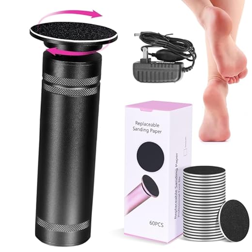 Hocent Upgrade 1200RPM Electric Callus Remover for Feet, Powerful Electric Foot File with 60 Sandpaper Discs, Adjustable Speed, Plug-in Pedicure Tool for Cracked Heels & Dead Skin, Black