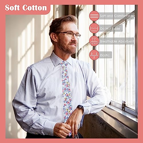 Image of Mantieqingway Men's Cotton Floral Neck Tie 2.56'' Printed Skinny Tie