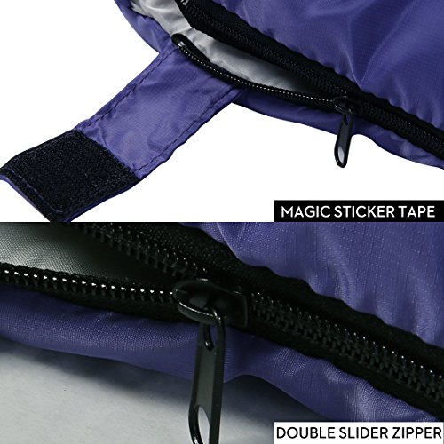 Envelope Sleeping Bag - 4 Seasons Warm Cold Weather Lightweight, Portable, Waterproof Compression Sack for Adults & Kids - Indoor & Outdoor Activities: Traveling, Camping, Backpacking, Hiking, Purple - Thumbnail 7