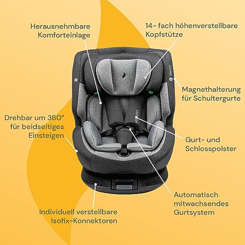 Osann - Seggiolino Auto Neonati/Bambini One360 Isofix Rotante A 360° - 40-150 Cm - Da 0 A 12 Anni - Gruppo 1/2/3 - Grigio, Altezze 14 Posizioni, Schienale/Senso Di Marcia - 3