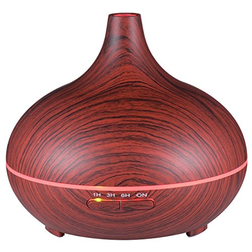 VicTsing 300ml Essential Oil Diffuser, Wood Grain Ultrasonic Aroma Cool Mist Humidifier for Office Home Bedroom Study Yoga Spa (Cherrywood Red)