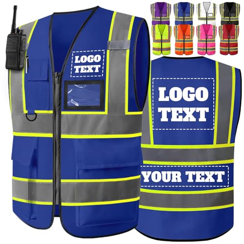 Aolun Gilet de sécurité personnalisé pour hommes avec poches Gilet de haute visibilité bicolore Logo personnalisé Gilet de travail de construction pour hommes femmes