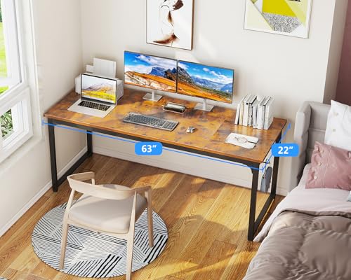 Image of Casaottima 63 Inch Computer Desk for Home Office, Study Writing Table for Small Spaces, Simple Modern Desk with Headphone Hooks, Rustic Brown