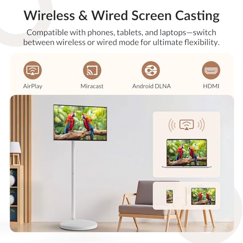Image of 27 Inch Smart Portable TV on Wheels, Android 14 EDLA Certified | 8GB RAM 128GB Storage, 13MP Camera & Dual Mics, 14-16H Battery, Wi-Fi /HDMI, Smart Display for Home Office & Remote Work