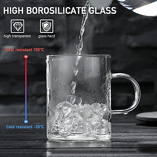 Glass Coffee Mugs Set Of 6, Aoeoe 15 Oz Large Coffee Mug, Wide Mouth Glass Mugs, Mocha Hot Beverage Mugs, Clear Espresso Cups With Handle, Glass Cup For Hot Or Cold Latte, Cappuccino, Tea, Juice, Beer #TOP2