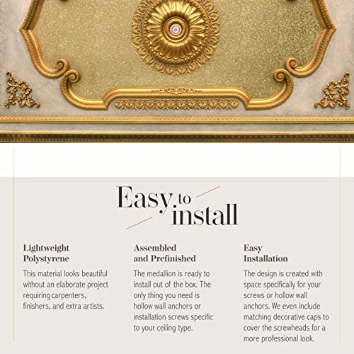 Image of Gold Leaf Decorative Rectangular Ceiling Medallion or Fan Medallion, 86 Inches