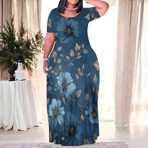 Image of PinkPatty Women's Plus Size Maxi Dresses Short Sleeve Sundress Summer T-Shirt Beach Long Dress with Pockets