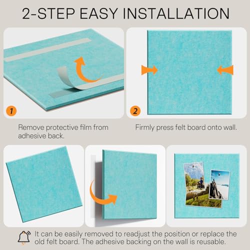 Image of MaxGear Felt Bulletin Board 36 inch x 24 inch, Aqua Blue Felt Wall Tiles Push Pins
