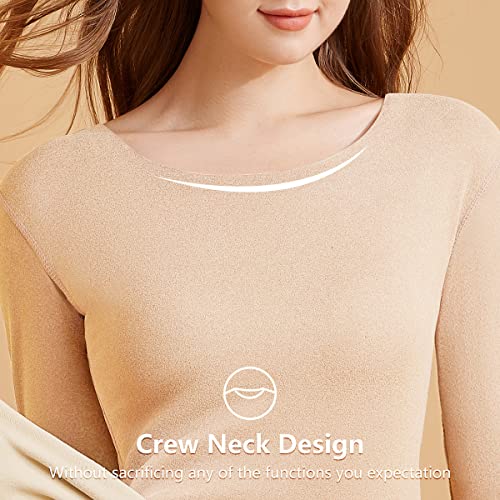Merdia Thermal Underwear For Women Long Johns Base Layer Stretch Soft Thermal Top And Bottom Set For Winter-Light Beige Color With Large Size #TOP4
