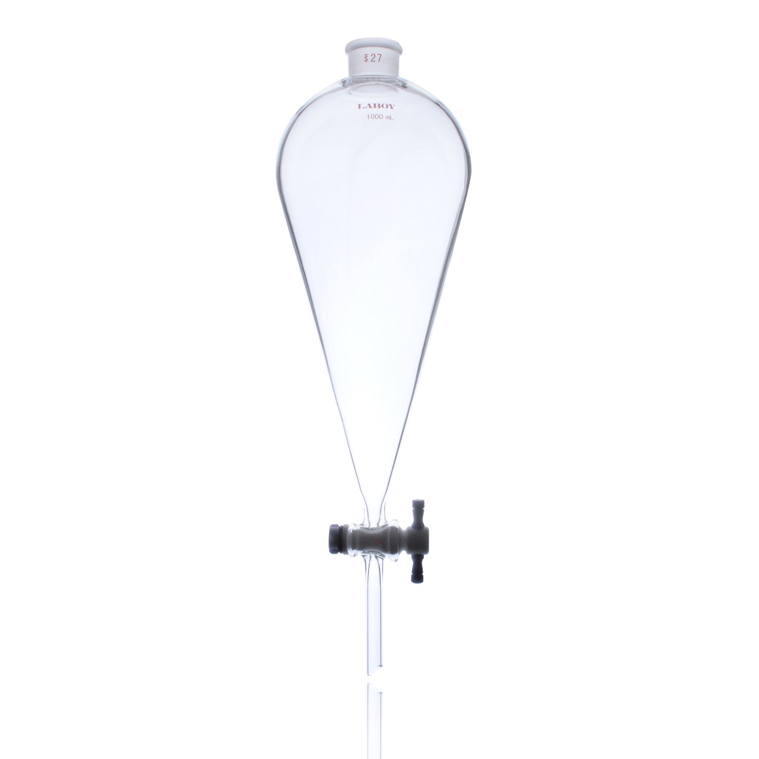 LABOY Glas Scheidetrichter 1000 ml mit Nr. 27 Gelenk oben und 4 mm PTFE Absperrhahn Pear Form