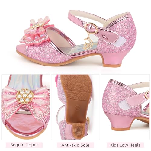 ChuLian Girls Dress Shoes Princess High Heels Sparkly Bow Dress Sandals Party Wedding Flower Girls Shoes Toddler Little Big Kid4