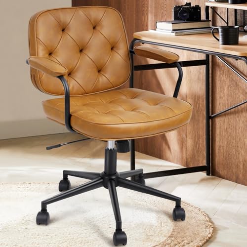 Home Office Chair Ergonomic Desk Chair with Mid Back Support Armrest, Height Adjustable, PU Leather, Rolling Swivel
