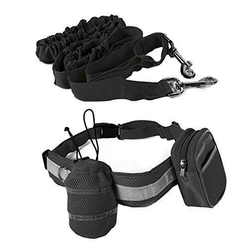 Sxstar 4 en 1 Perro a Pie Fijado para Corredor, Manos Libre Perro Correa Elástico + Ajustable Cinturón Funcionamiento Reflexivo + Botella de Agua Titular + Cintura Bolso del Teléfono