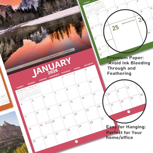 2026 calendar - 2026 wall calendar - national parks wall calendar 2026 jan - dec 2026 1234 x 2434 open hanging hook blocks and holidays - beautiful national parks