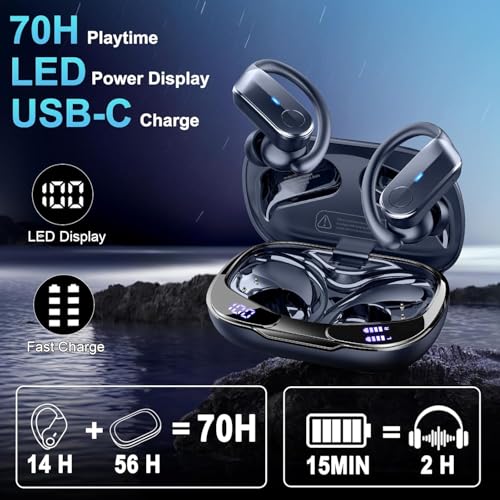 Image of Wireless Earbuds, Sports Bluetooth 5.4 Headphones IPX8 Waterproof, 70H Over Ear Buds with Deep Bass Sound,4 ENC Noise Cancelling Mics, USB-C Fast Charging Earphones with Earhooks for Workout /Running