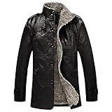 DAMAIJSQ Pu Lederjacken Für Herren - Herren Vintage Lederjacken Motorrad Herren Biker Pu Mäntel Mode Oberbekleidung/Kunstlederjacke Verdicken Warmer,Schwarz,L